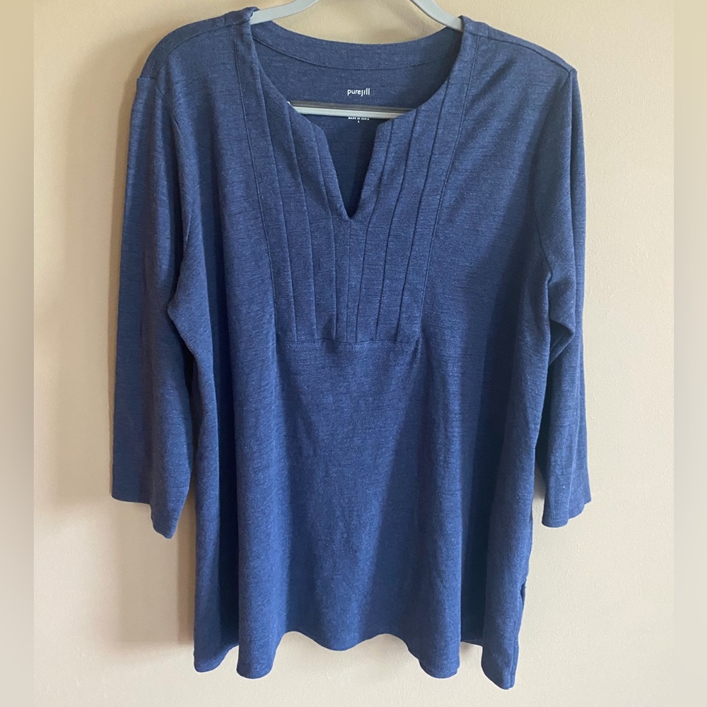 Pure Jill Navy Pintuck Split-Neck Tunic